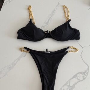 Black Bikini with Gold Chain Straps